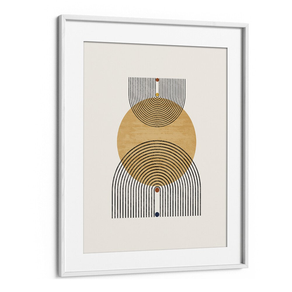 Modern Geometric Circle And Lines boho wall art painting Artwork in White frame With Mount