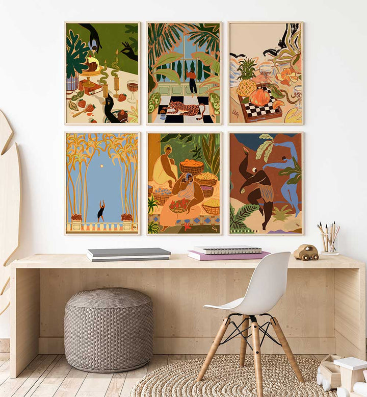MODERN OASIS SET , SET OF 6 PAINTINGS