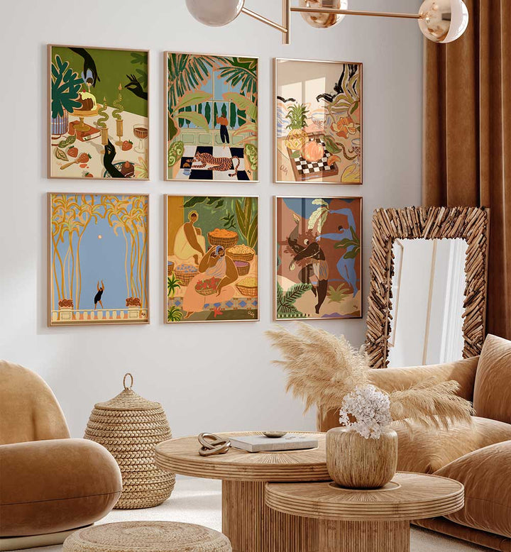 MODERN OASIS SET , SET OF 6 PAINTINGS