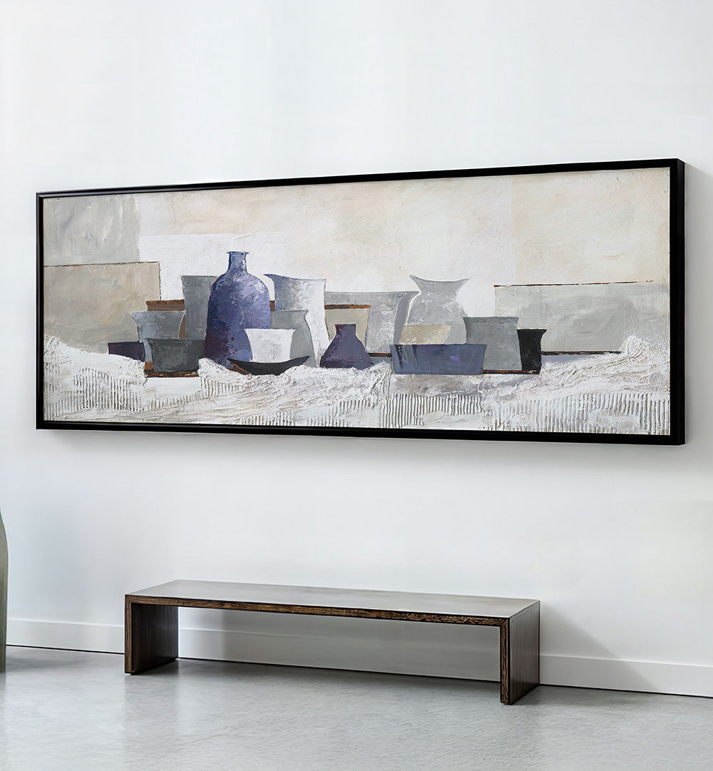 MODERN BLUE STILL LIFE , PANORAMIC ART