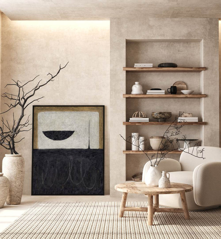 Stunning MODERNE, ABSTRACT PAINTINGS elevating home decor with bold designs and vibrant colors in a stylish living room.