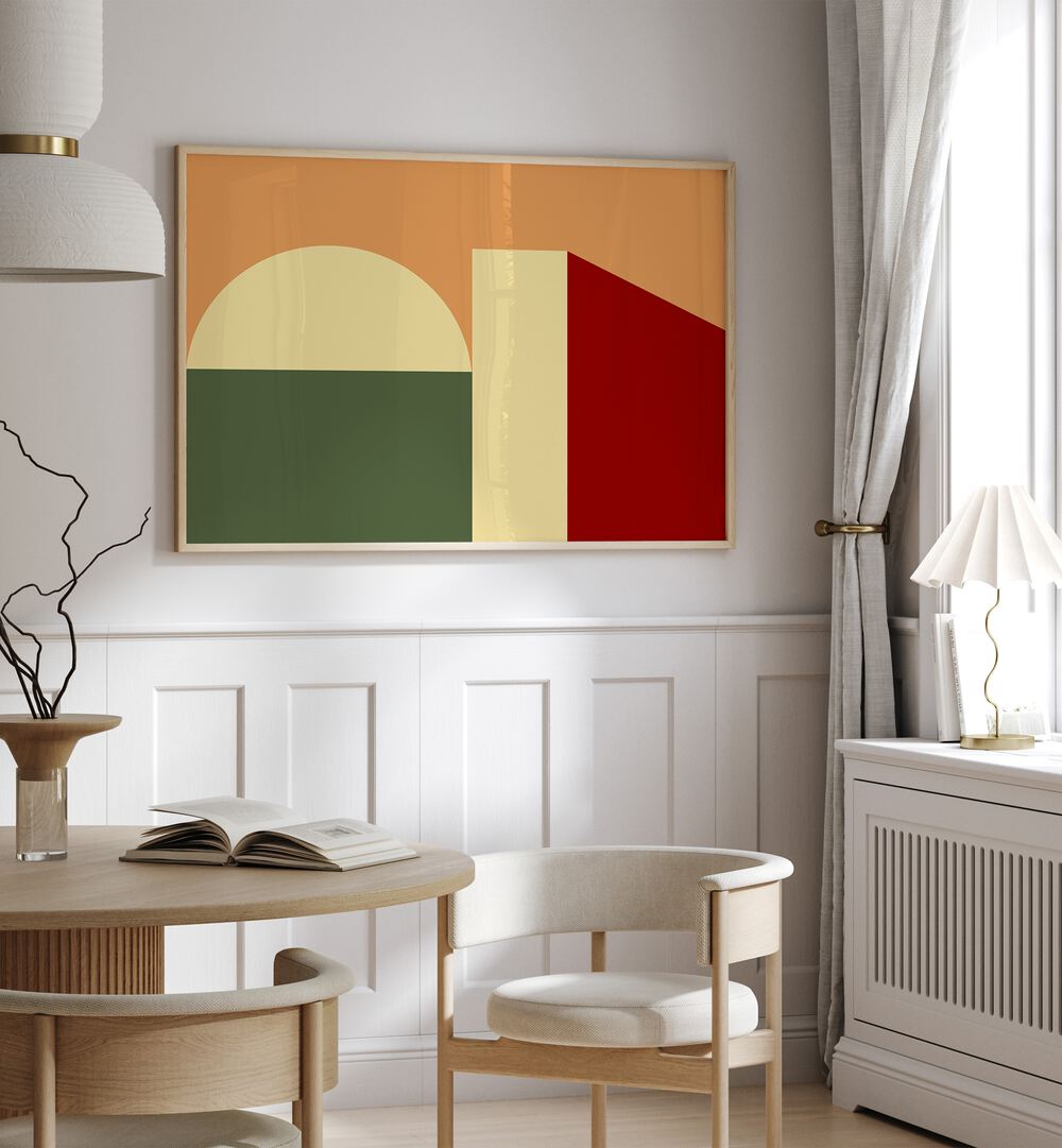 Stylish MODERN TERRA SHAPES, GEOMETRIC ART PRINTS displayed in a chic interior setting, enhancing contemporary decor.