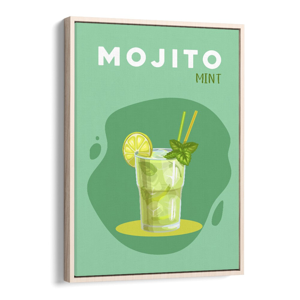 Mojito Mint Bar & Cafe Artwork in Oak Wood Floater Frame