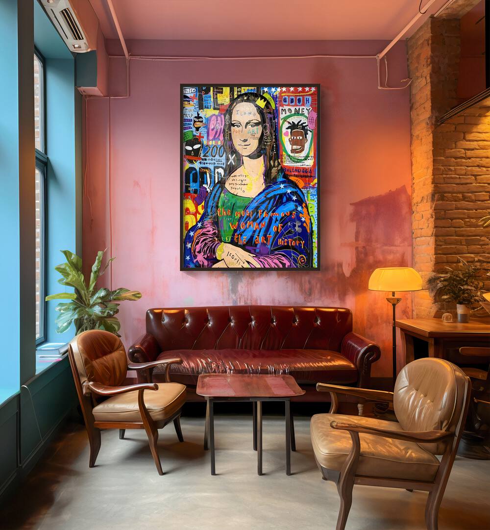 Monalisa Iconic Pop Artwork in black plain frame for living room