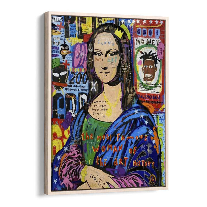 Monalisa Iconic Pop Artwork in Oak Wood Floater Frame