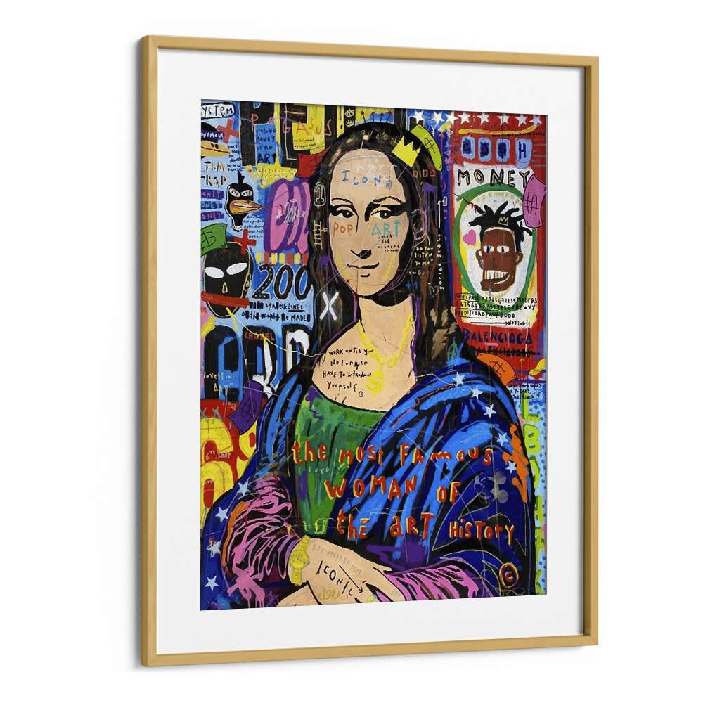 Monalisa Iconic Pop Artwork in Oak Wood Frame With Mount