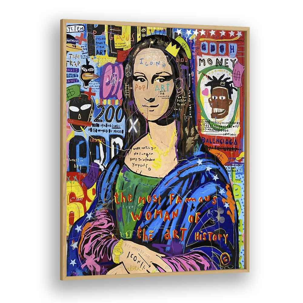 Monalisa Iconic Pop Artwork in Oak Wood Plain Frame