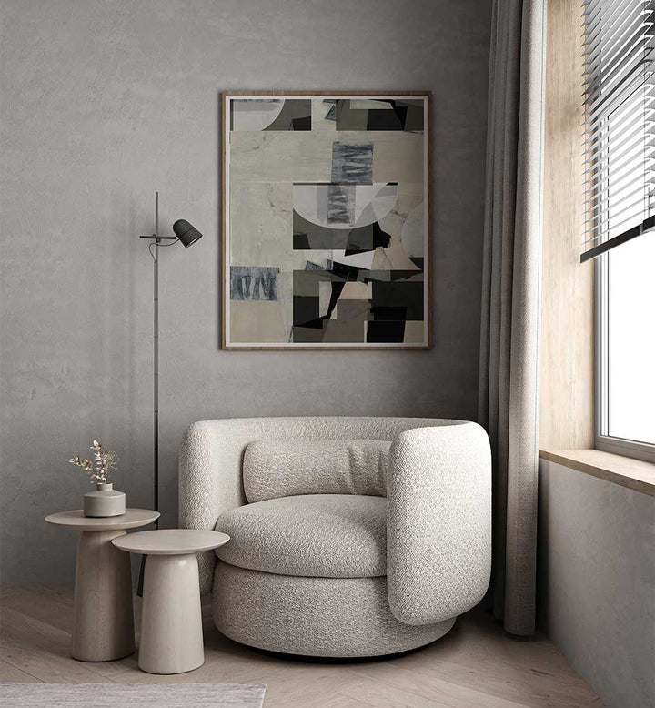 Elevate your decor with MONOCHROME COMPOSITION NO III, ABSTRACT PAINTINGS, a striking piece of modern artistry.