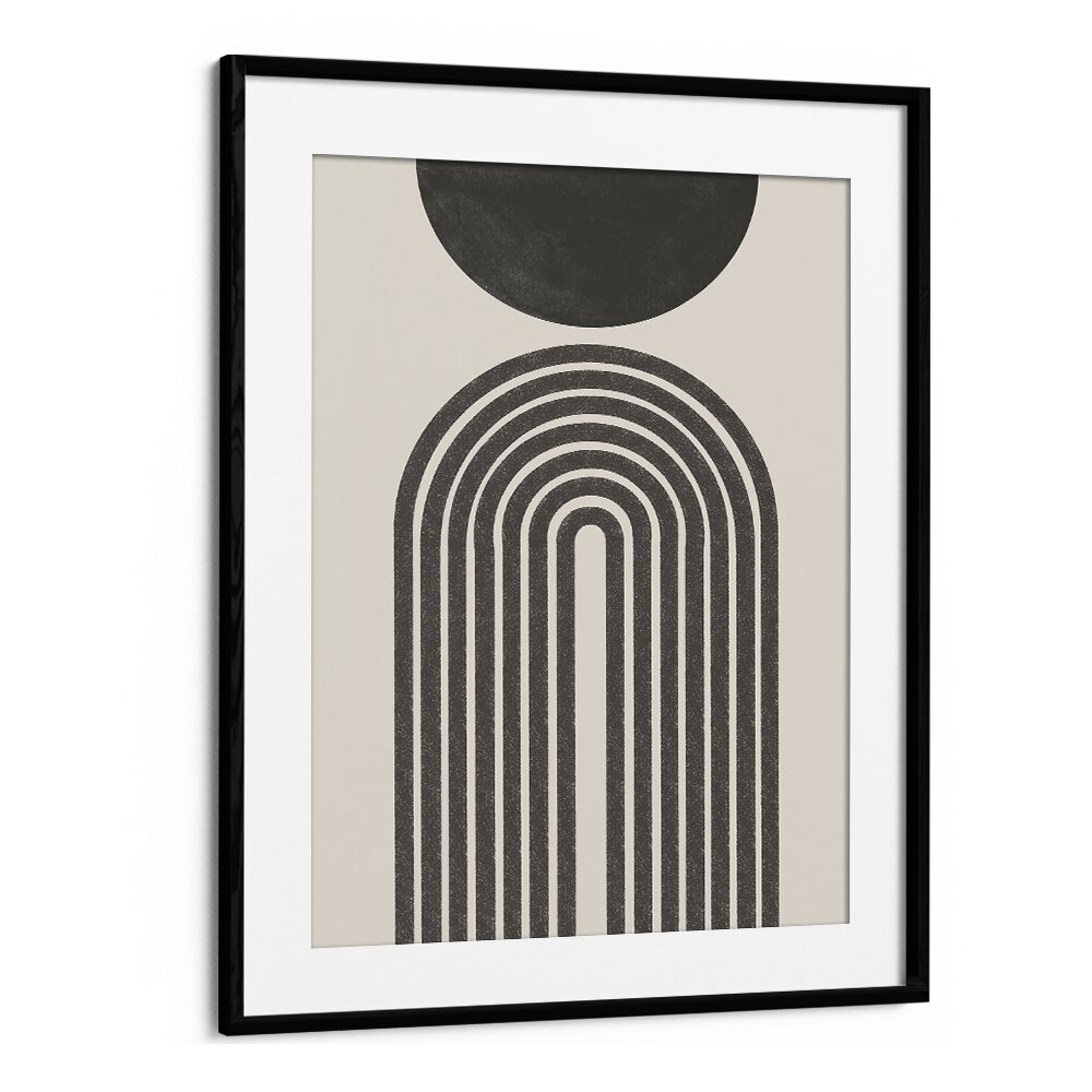 Monochrome curve boho wall art painting Artwork in Black Frame With Mount