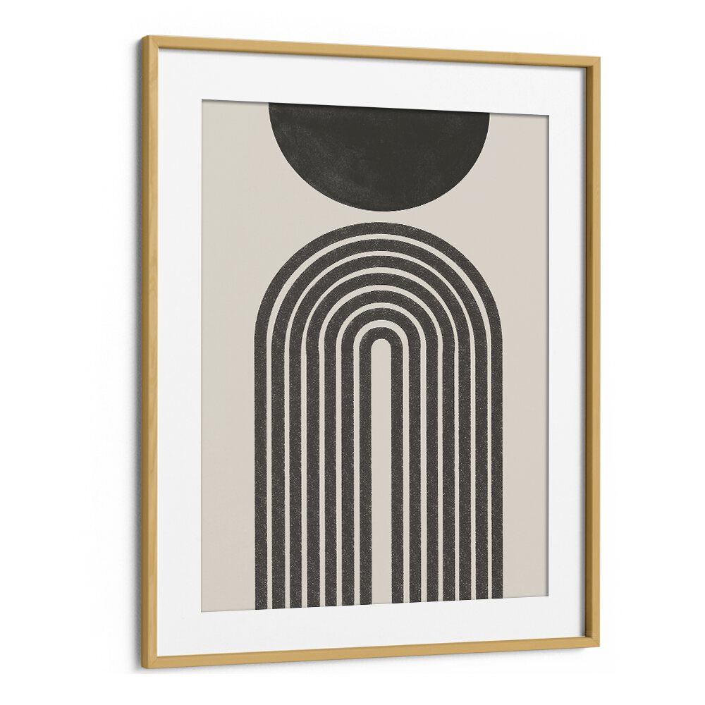 Monochrome curve boho wall art painting in Oak Wood Frame With Mount