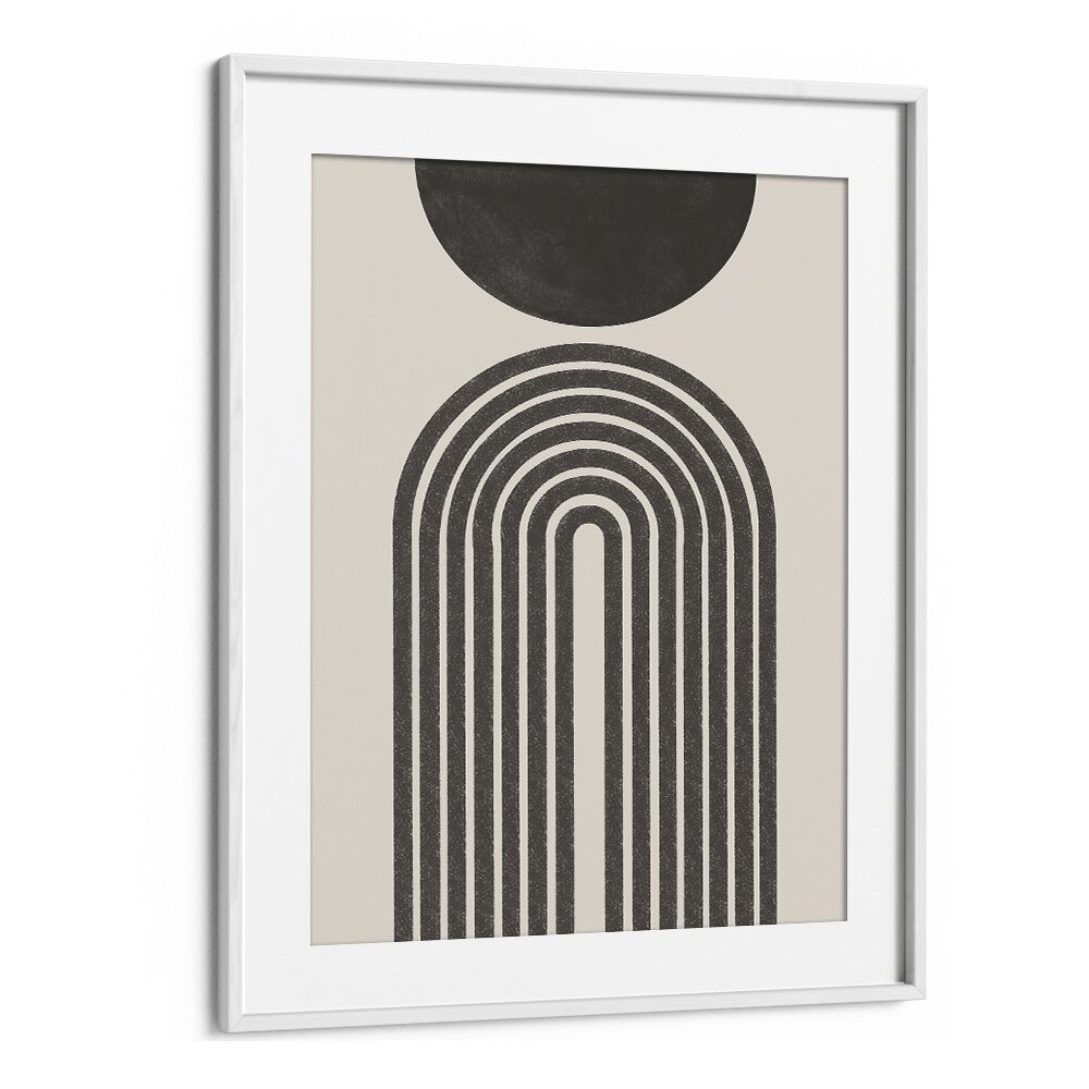 Monochrome curve boho wall art painting Artwork in White frame With Mount