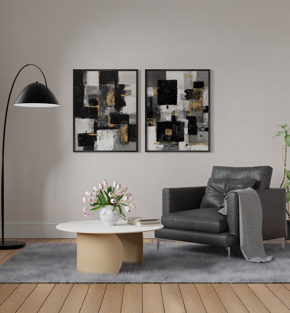 MONOCHROME LUXE , SET OF 2 PAINTINGS