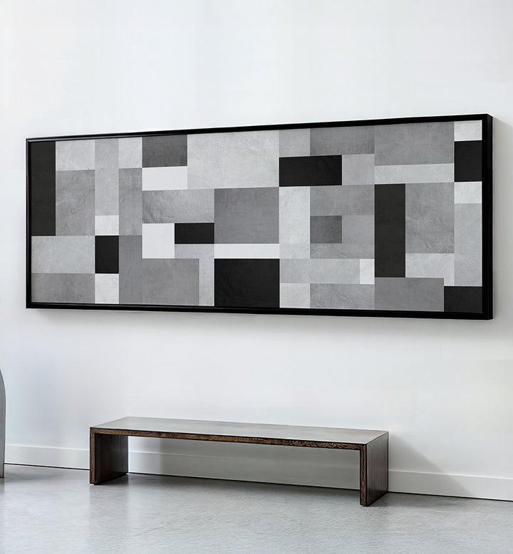 MONOCHROME GEOMETRIC BLOCKS , PANORAMIC ART