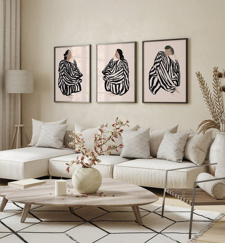 MONOCHROME MUSE SET , SET OF 3 PAINTINGS