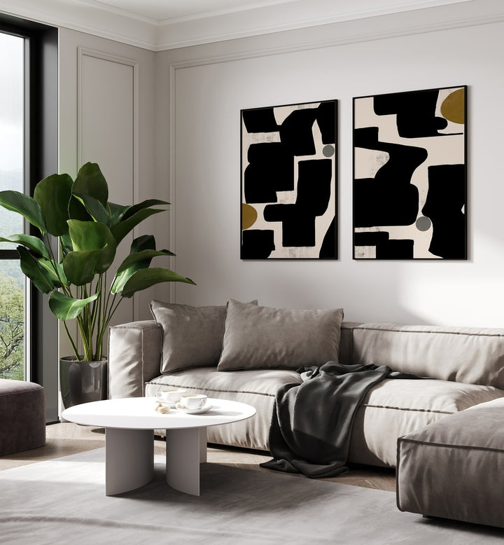 MONOCHROME RHYTHM SET , SET OF 2 PAINTINGS