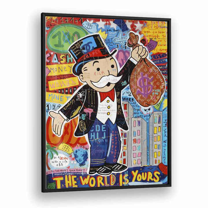 Monopoly Grandpa Pop Art Artwork in Black Plain Frame