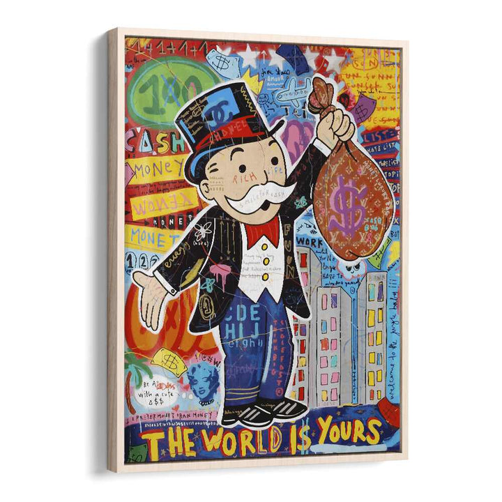 Monopoly Grandpa Pop Art Artwork in Oak Wood Floater Frame