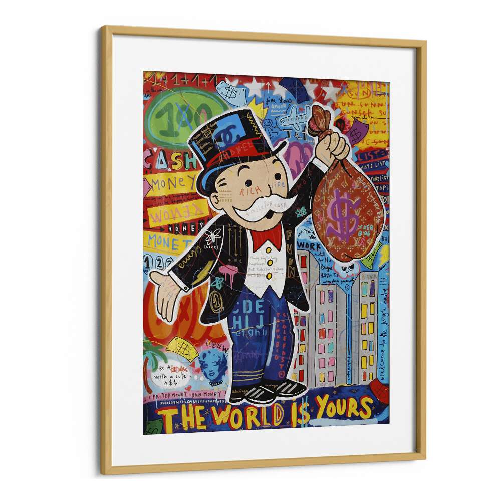 Monopoly Grandpa Pop Art Artwork in Oak Wood Frame With Mount