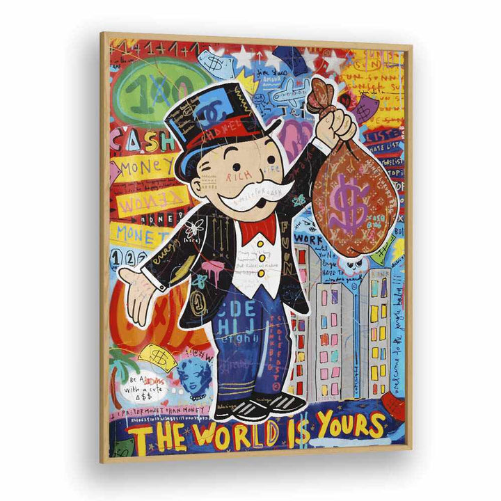 Monopoly Grandpa Pop Art Artwork in Oak Wood Plain Frame