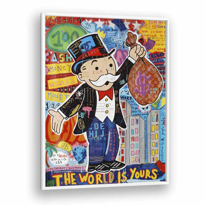 Monopoly Grandpa Pop Art Artwork in White Plain Frame