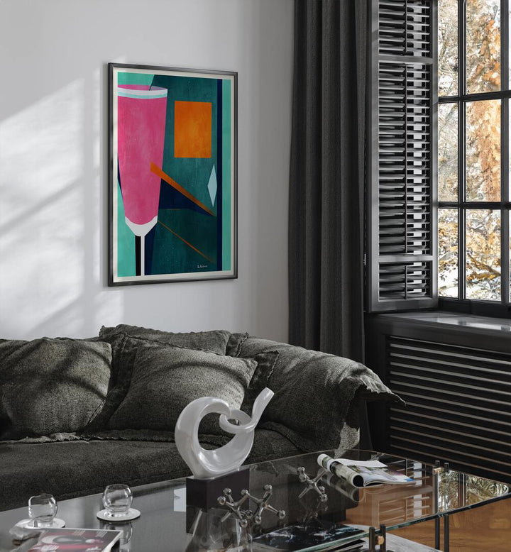 Vibrant MON PETITE CREMENT ROSEITU, BAR & CAFE ART enhances a cozy living space with contemporary style.