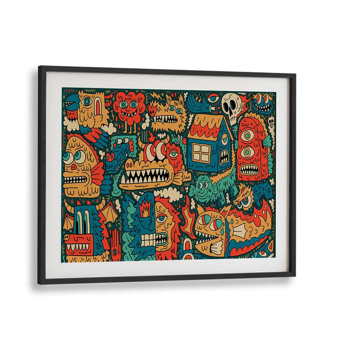 Monster Festival Comic Art Artwork in Black Frame With Mount