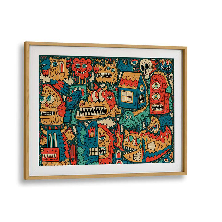 Monster Festival Comic Art Artwork in Oak Wood Frame With Mount