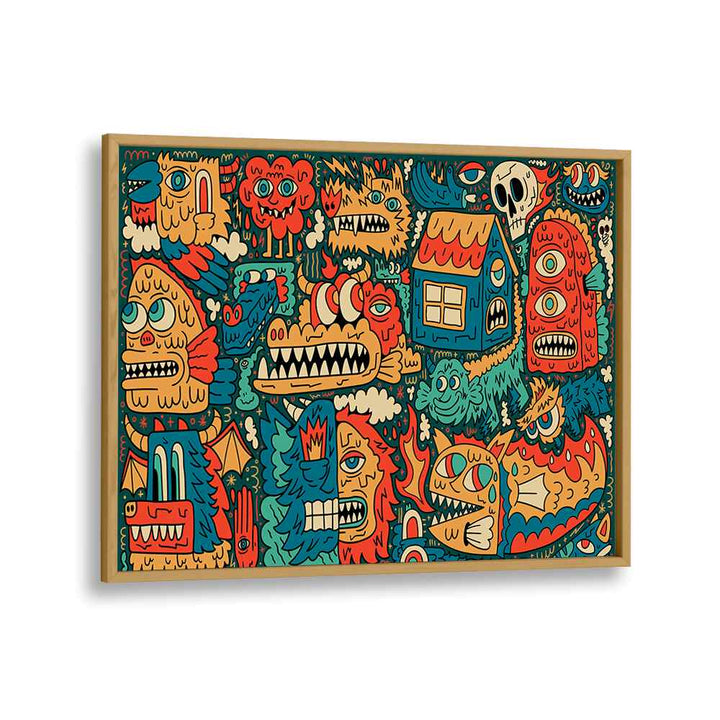 Monster Festival Comic Art Artwork in Oak Wood Plain Frame