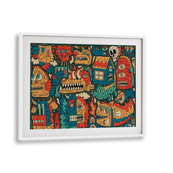 Monster Festival Comic Art Artwork in White Frame With Mount