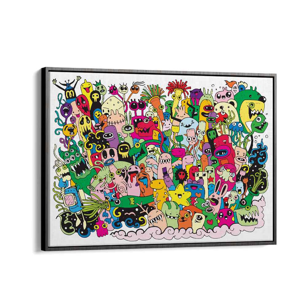 Monster Fun Doodle Art Artwork in Black Floater Frame