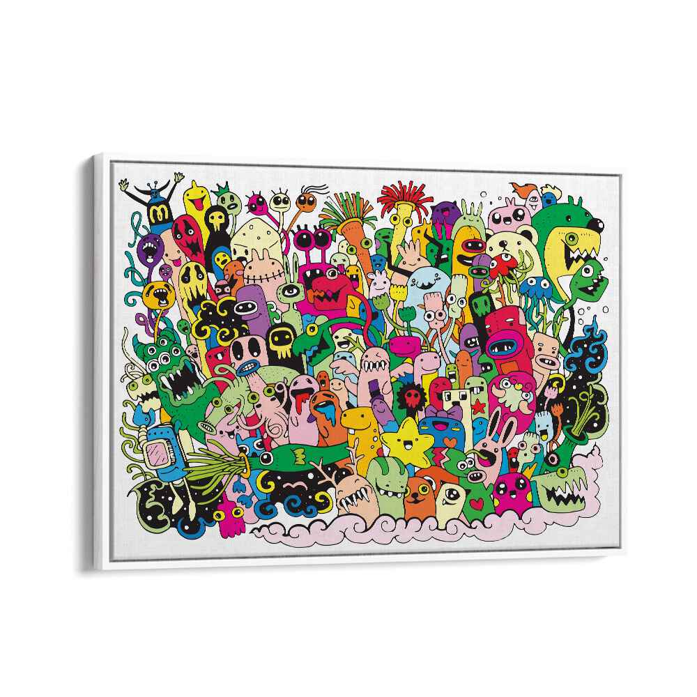 Monster Fun Doodle Art Artwork in White Floater Frame