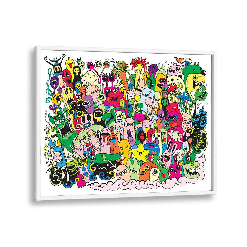 Monster Fun Doodle Art Artwork in White Plain Frame