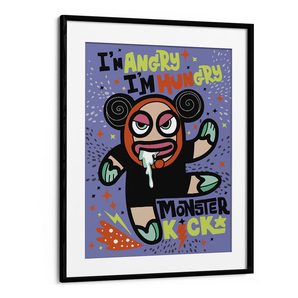 Monster Kick Comic Art Artwork in Black Frame With Mount