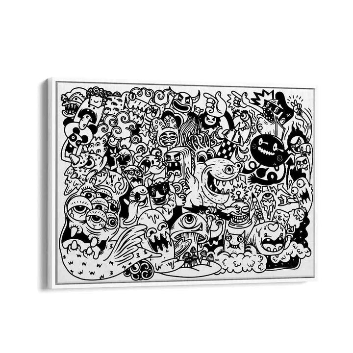 Monster Mayhem Doodle Art Artwork in White Floater Frame