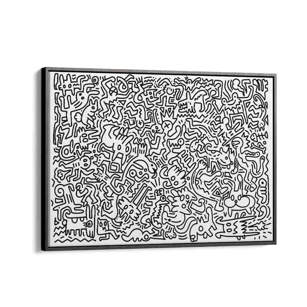 Monster Maze Doodle Art Artwork in Black Floater Frame