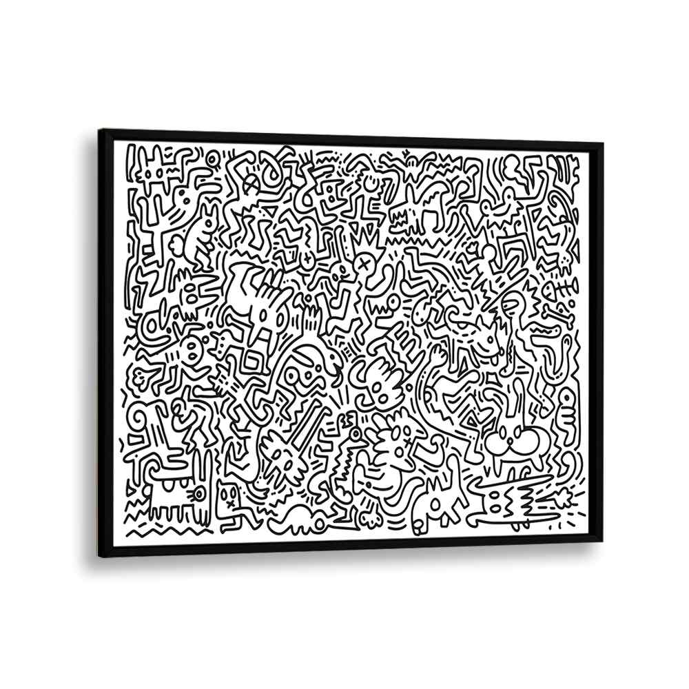 Monster Maze Doodle Art Artwork in Black Plain Frame