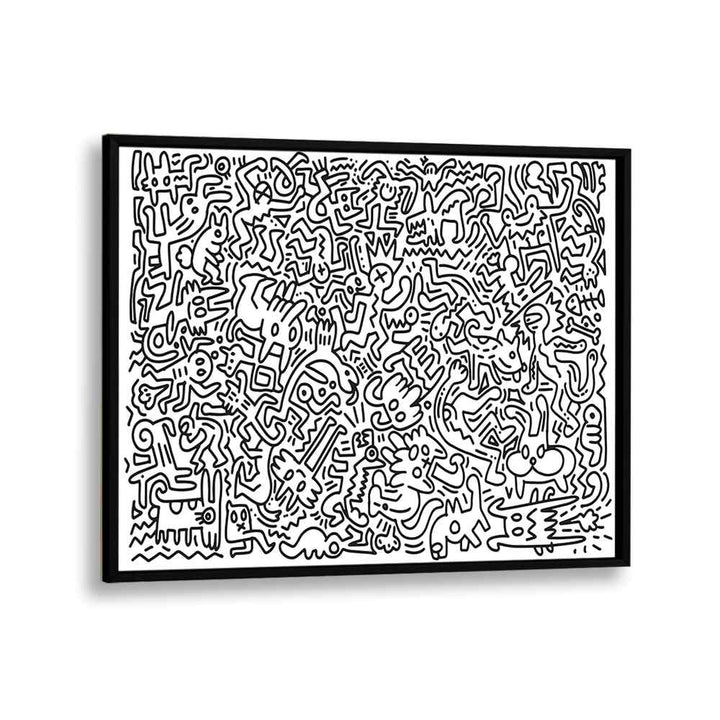 Monster Maze Doodle Art Artwork in Black Plain Frame