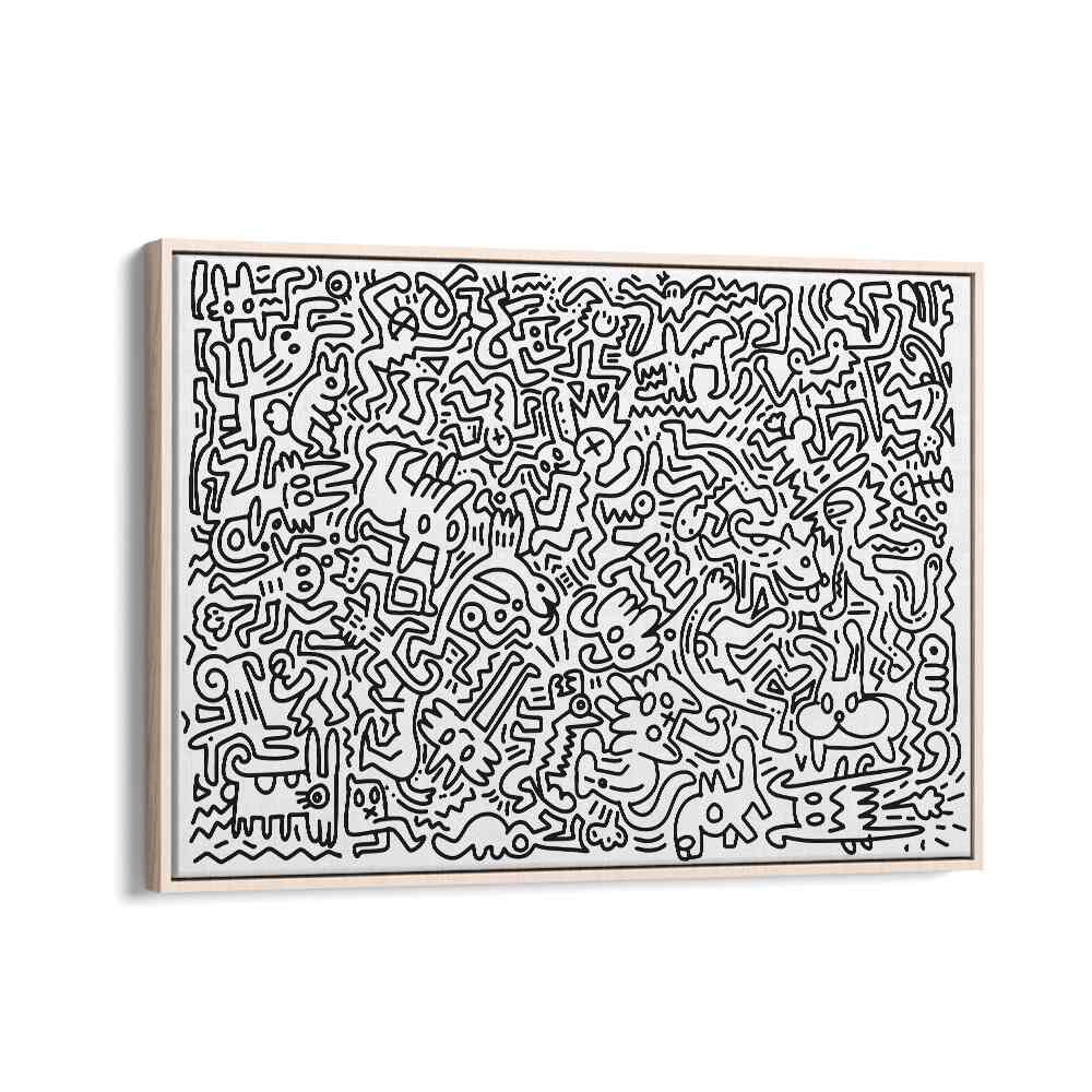 Monster Maze Doodle Art Artwork in Oak Wood Floater Frame