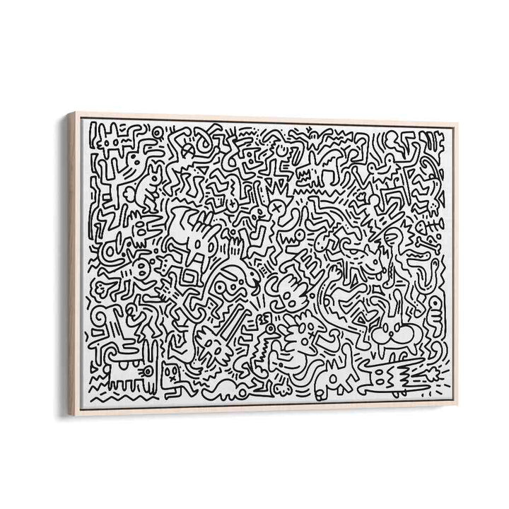 Monster Maze Doodle Art Artwork in Oak Wood Floater Frame