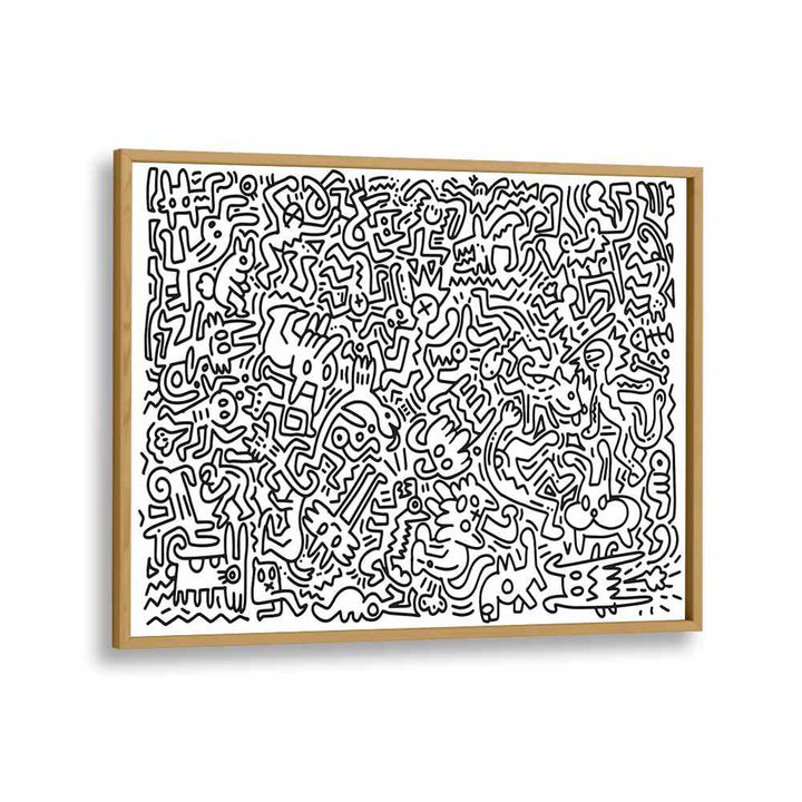 Monster Maze Doodle Art Artwork in Oak Wood Plain Frame