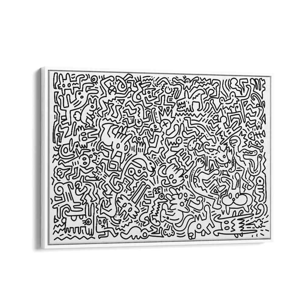 Monster Maze Doodle Art Artwork in White Floater Frame