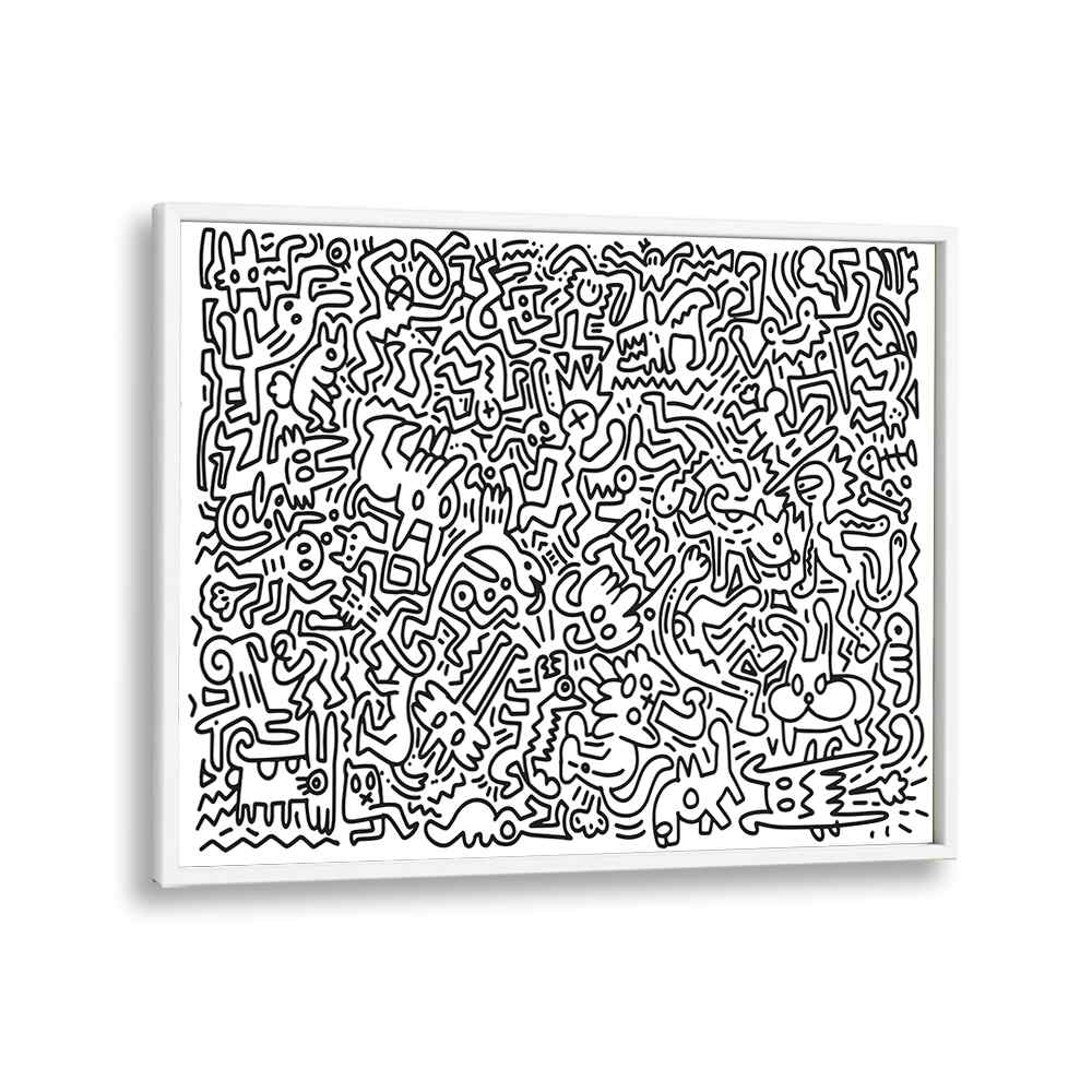 Monster Maze Doodle Art Artwork in White Plain Frame