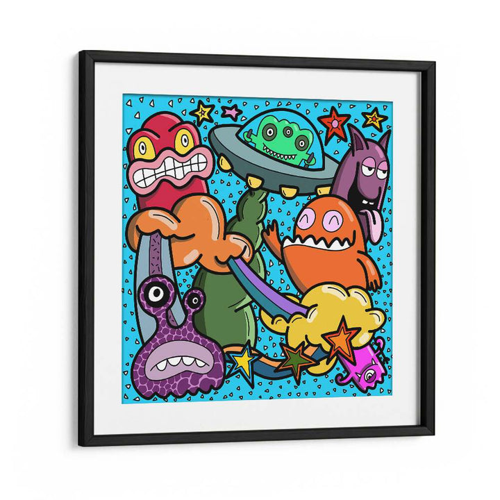 Monsters At Action Comic Art Artwork in Black Frame With Mount