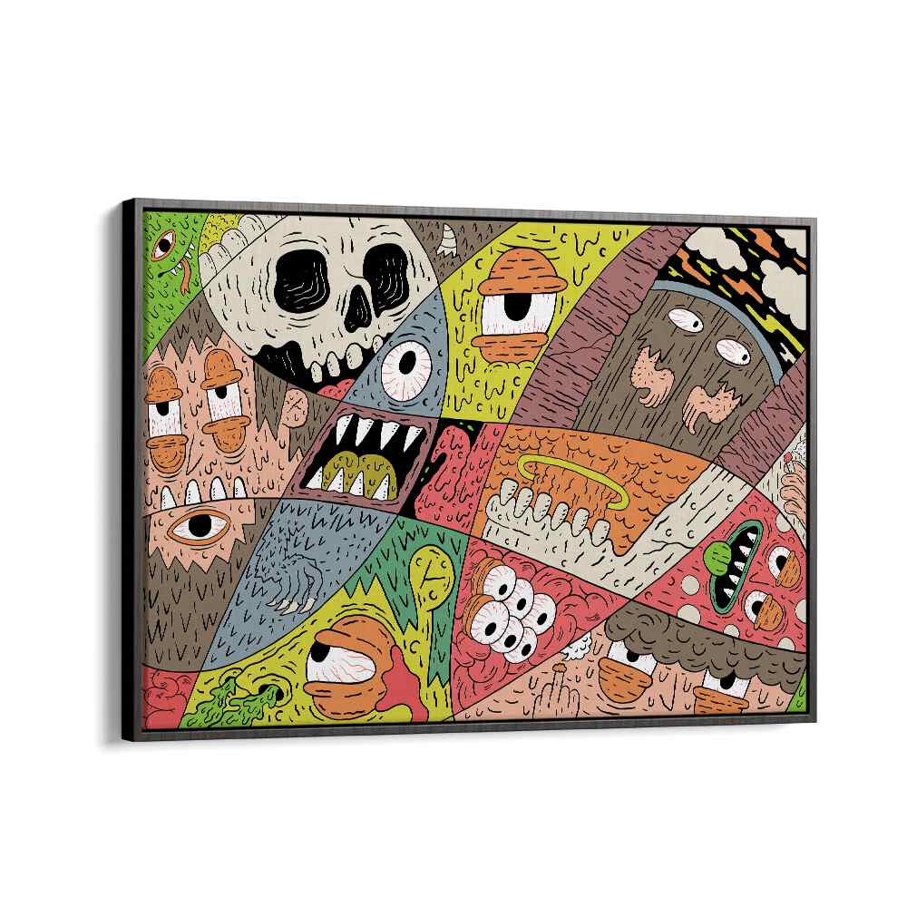 Monstorous Pattern Comic Art Artwork in Black Floater Frame