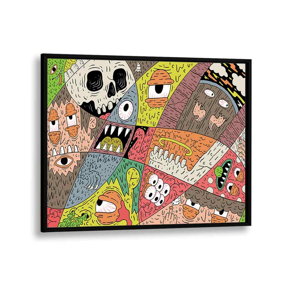 Monstorous Pattern Comic Art Artwork in Black Plain Frame