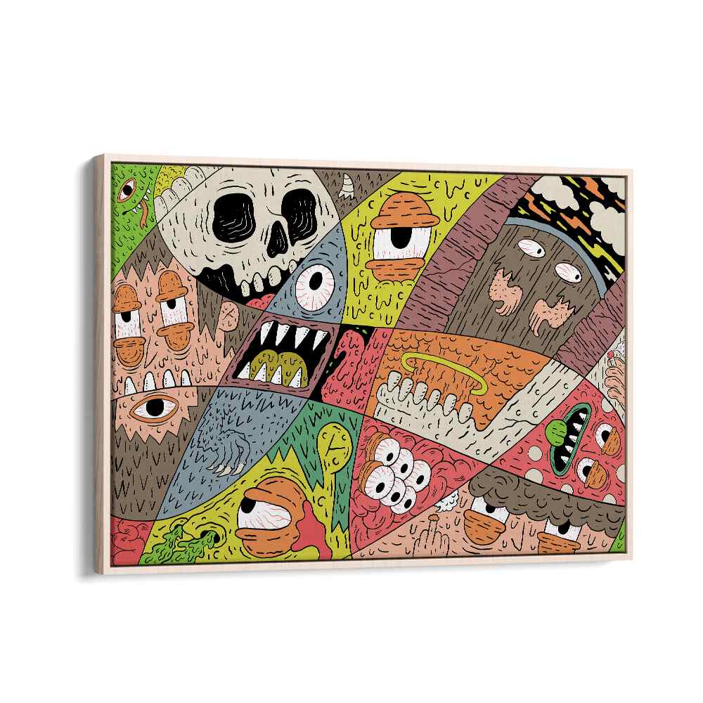 Monstorous Pattern Comic Art Artwork in Oak Wood Floater Frame