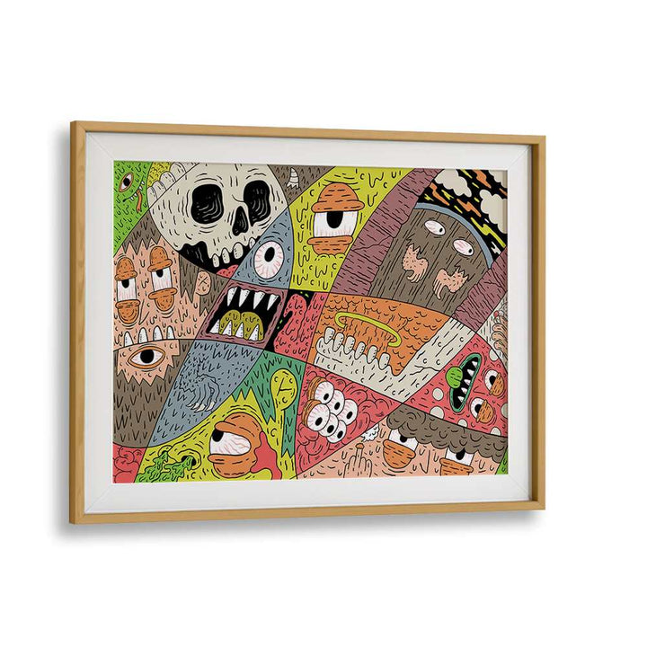 Monstorous Pattern Comic Art Artwork in Oak Wood Frame With Mount