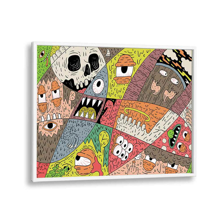 Monstorous Pattern Comic Art Artwork in White Plain Frame