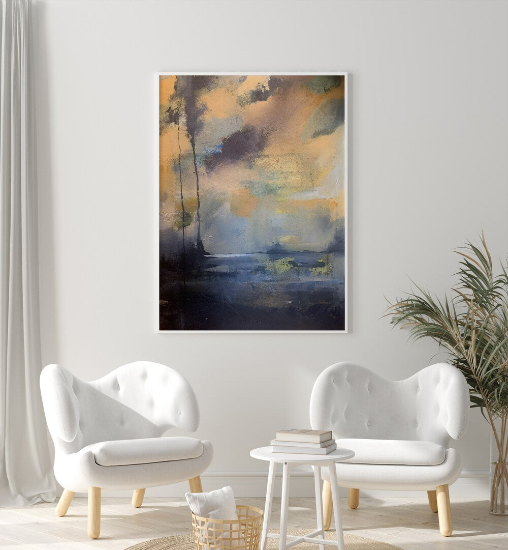 Stunning MOODY SKY, ABSTRACT PAINTINGS in a modern setting, showcasing vibrant colors and emotional landscapes.