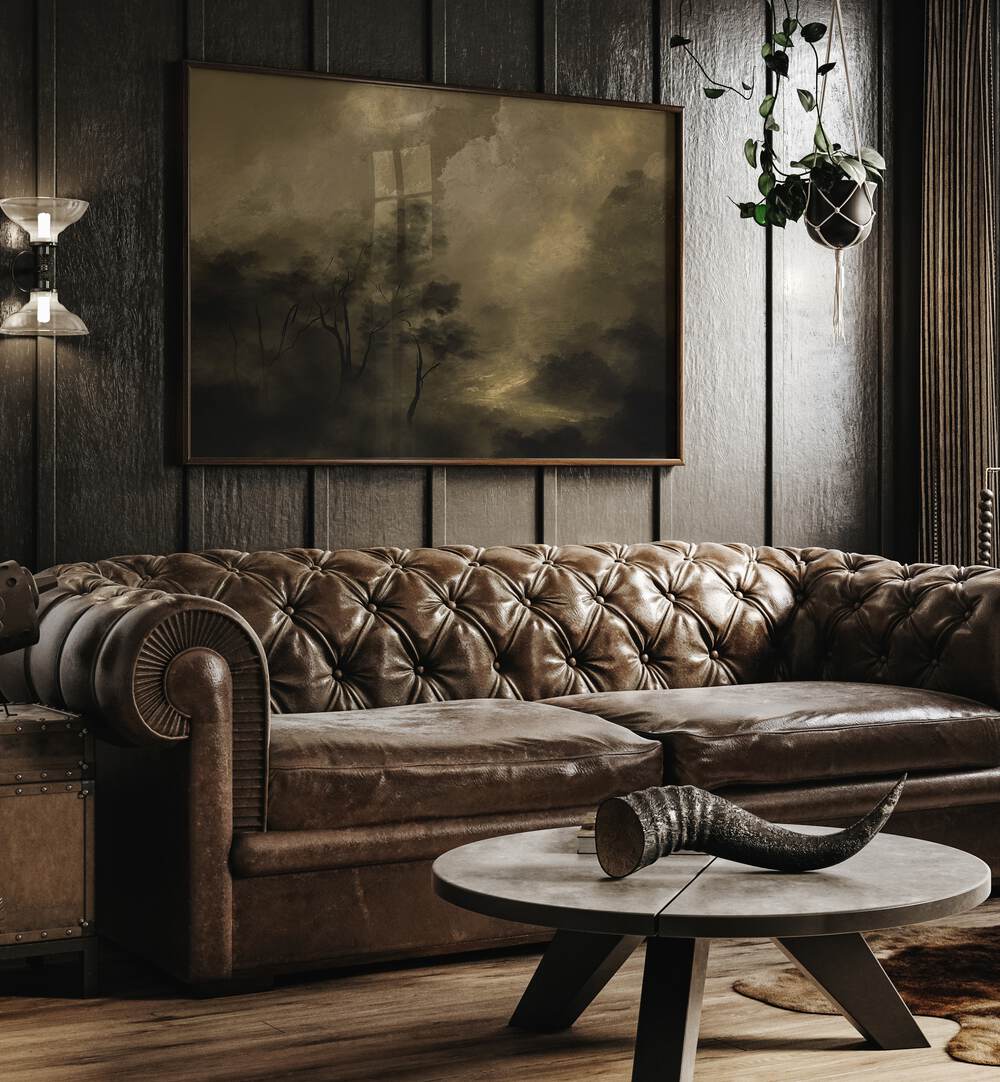 Stylish living room featuring MOODY WOODS, ABSTRACT PAINTINGS that evoke tranquility and elegance in home decor.